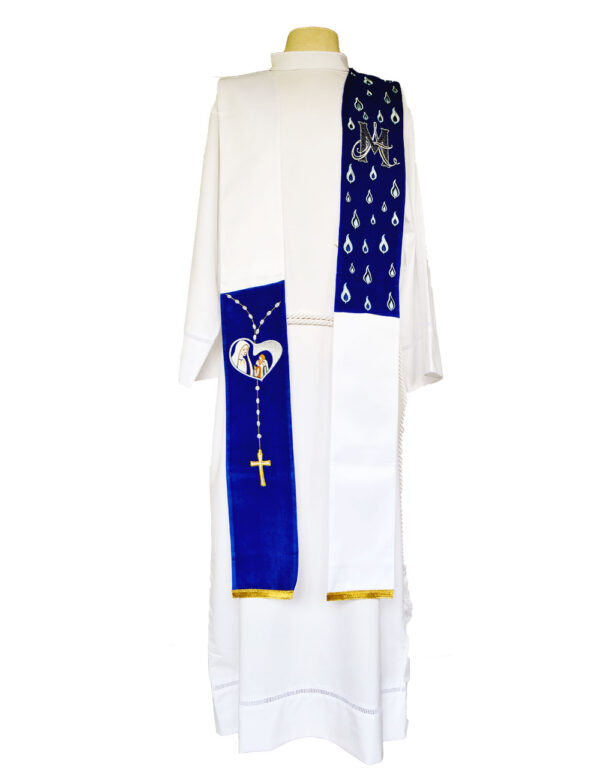 White And Blue Stole With Rosary
