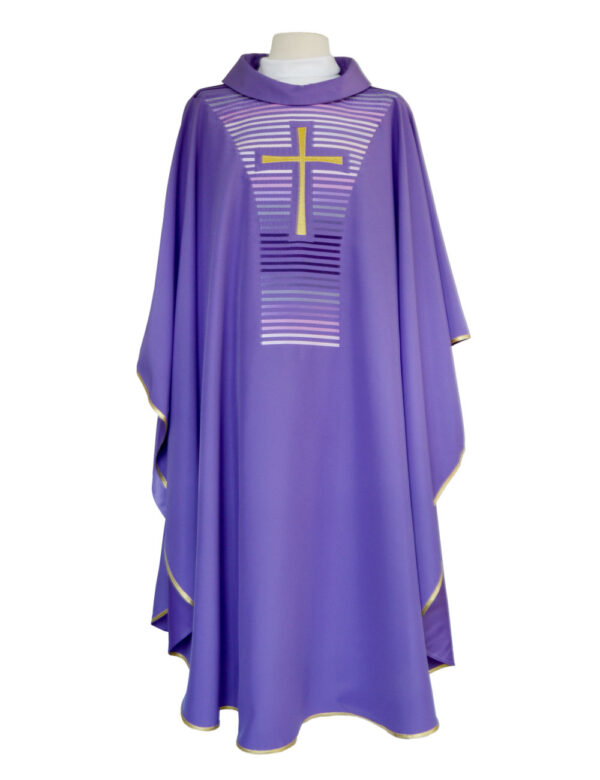 Purple vestment with cross and gradient stripes