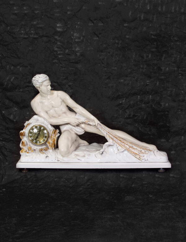 Fisherman Figurine With Clock