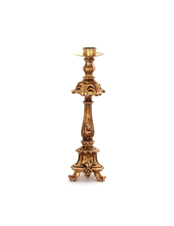 Castiçal Dourado Com Base Ornamentada