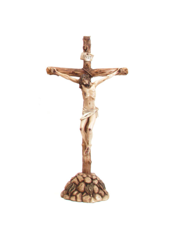 Rustic Standing Crucifix With Stones