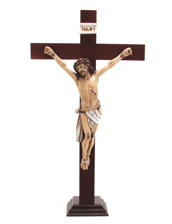 Standing Crucifix In Polished Wood